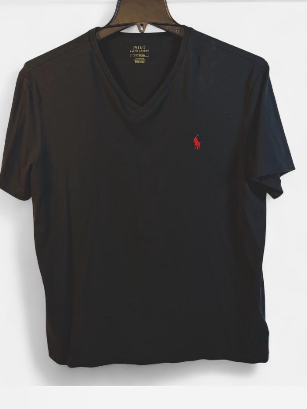 Polo by Ralph Lauren Men's Black V-Neck T-Shirt with Red Pony size Large